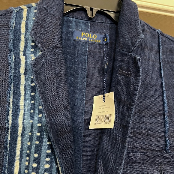 $498 Polo Ralph Lauren Indigo Linen Tie Dye Boho Patchwork Blazer Jacket Size 0 - Picture 7 of 7